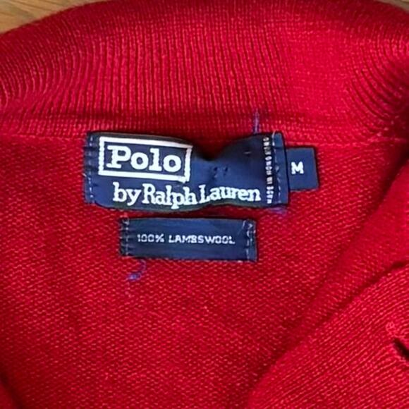 VTG Y2K Polo Ralph Lauren Lambswool Sweater 1/4 Button Red Mens Size Medium - Picture 2 of 8